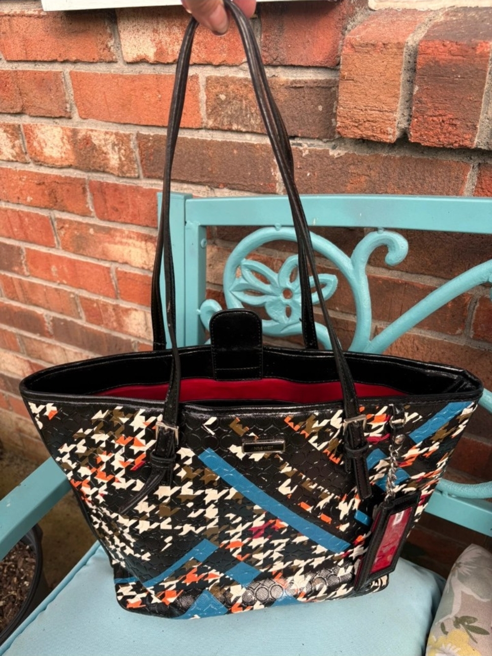 Nine West Women’s Black Multi Houndstooth Tote Bag - Designer-Inspired